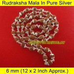 MANTRA SIDDHA RUDRAKSHA MALA IN PURE SILVER (6 MM 12" X 2 Inch) NATURAL BEADS